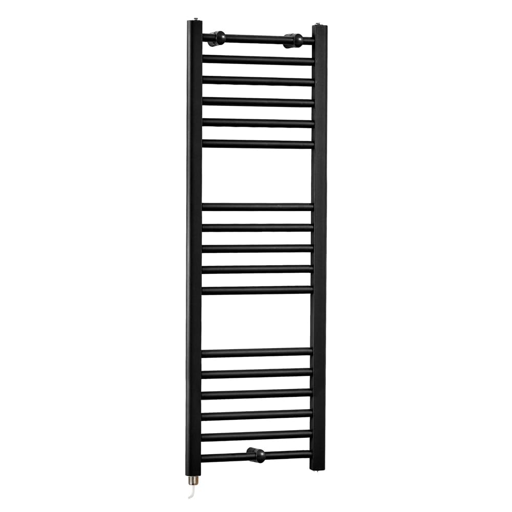 Milano Nero 400W Black Straight Bar Electric Heated Towel Rail - 1200 x 400mm