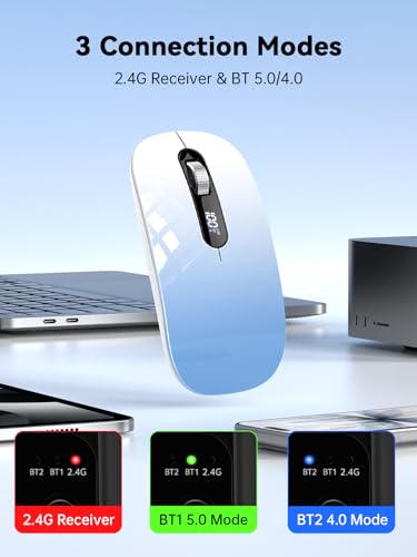 Image of Wireless Bluetooth Mouse, Bluetooth 5.0 /4.0 & 2.4G Tri-Mode, Type-C Rechargeable with LED Screen Display, Ergonomic Silent Click for Laptop /PC /Tablet /MacBook, Multi-Device & Office Use