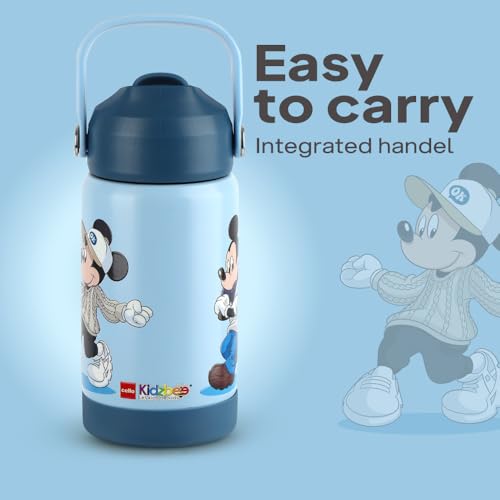 Image of CELLO Kidzbee Gen Alpha Stainless Steel Kids Flask Water Bottle 370ml | 3D Mickey Mouse Touch & Feel Design Leakproof Lightweight Easy to Carry Hot and Cold Kids Flask Water Bottle For School & Travel
