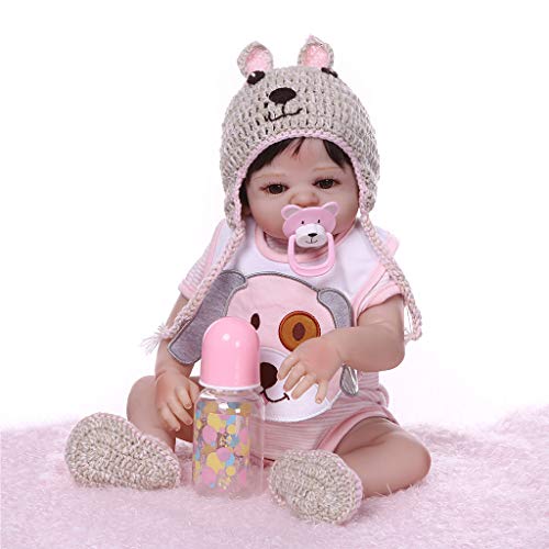 Nicery Reborn Baby Doll Muñeca Renacida Vinilo Alto 20 Pulgadas 50cm Boca Realista Vivo Impermeable Anatómicamente Correcto Niño Niña Juguete Babero Perro Rosa RD50Z027W