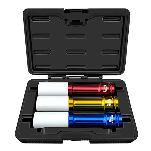 Image of YIYITOOLS 3Pcs 1 /2 inch Drive Impact Lug Nut Socket Set, 150mm Extra Long Deep Sockets, 6-Point Thin Wall Sockets (17 19 21mm), CR-MO, Non-Marring & Anti-Scratch for Wheel Lug Nut Remover