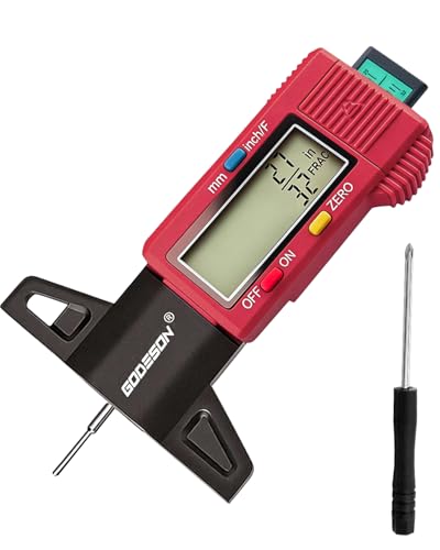 Image of GODESON Tire Tread Depth Gauge, Digital Tire Thread Depth Gauge with 3 Modes-32NDS, 1 Inch and 25.4MM, Large Screen & Color Scale Code Easy to Read,Suitable for Motors, Cars, SUV (Red)