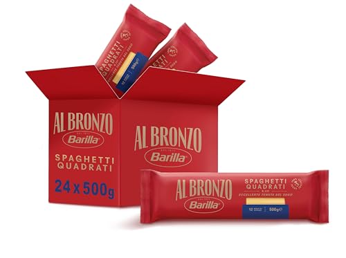 Barilla Pasta Al Bronzo Spaghetti Quadrati 100% Grano Italiano, Pasta trafilata al bronzo con microincisioni, Formato grande e corposo, Eccellente tenuta del sugo, 24 Confezioni da 500 g