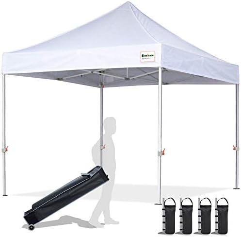 EliteShade USA 10'x10' Commercial Ez Pop Up Canopy Tent Instant Canopy Party Tent Sun Shelter with Heavy Duty Roller Bag,Bonus 4 Weight Bags,White