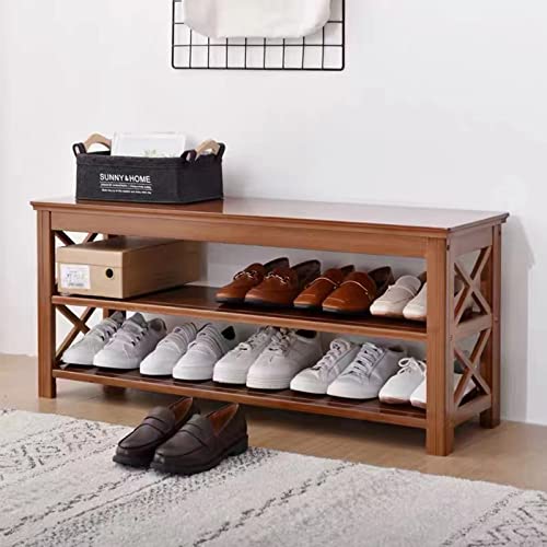 PETKABOO 39.4'' Shoe Storage Bench for Entryway Double Layer Design, Strong and Easy to Clean, Can Hold 440 LBS, for Entrance, Living Room, Bedroom, Balcony, (Brown)