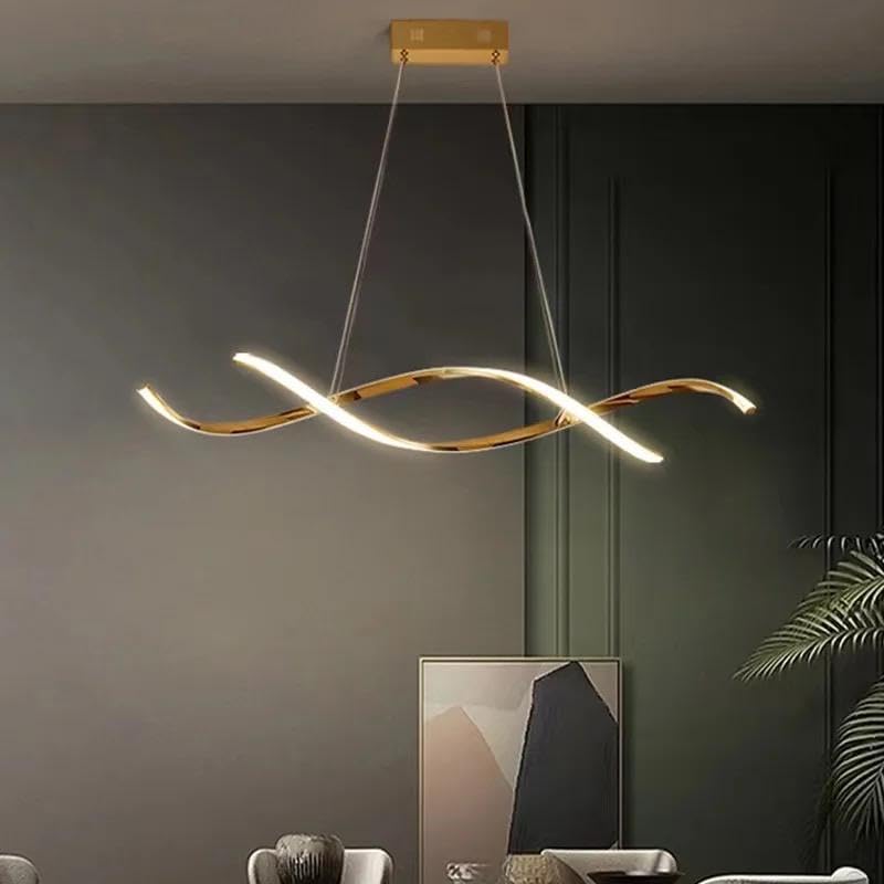 Image of blissbells Modern Wave LED Pendant Ceiling Light for Dining Room, Luxury Linear Hanging Chandelier with Adjustable Suspension, Gold Finish Decorative Light Fixture for Living Room & Kitchen Island