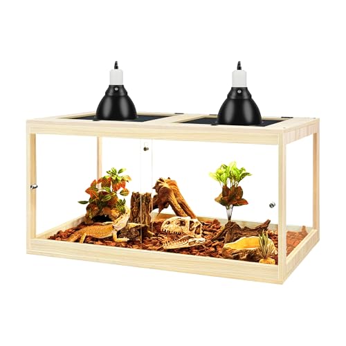 Prolee Tempered Glass Bearded Dragon Tank 63 Gallon, Lizard Tank, Reptile Tank with Metal Mesh Roof Door, Snake Tank with Lock Design, 40' Long, Oak