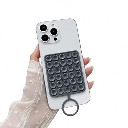 Image of DIZORO Double Sided Suction Phone Sticker,Silicone Grip Suction Phone Case Sticker,Sticky Phone Mount, Reusable Anti-Slip Strong Suction Grip Holder for Selfies & Videos(Pack of 1)(Grey)