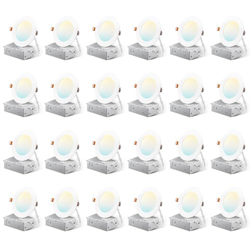 Amico 24 Pack 4 Inch 5CCT Ultra-Thin LED Recessed Ceiling Light with Junction Box...