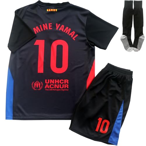 CEKFAX 2024/2025 Away #10 Football Soccer Kids Jersey Shorts Socks Set Youth Sizes (Black,16)