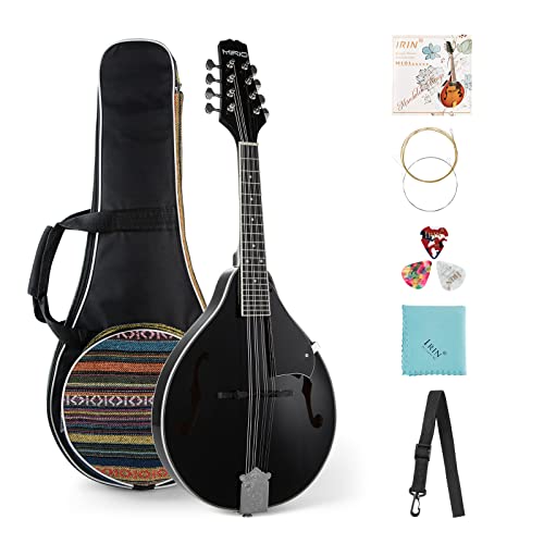 MIRIO A Style Mandolin Instrument Black Beginner Adult Acoustic Mandolin Musical Instrument Mahogany 8 String, Bundle With Premium Bag and ALL Accessories