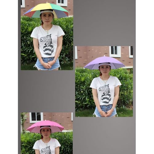 Image of UH26 Umbrella Hat, Colorful Folding Headwear 26 inch, Elastic Headband Sun Rain Umbrella Hat Cap for Party, Fishing and Gardening, Prefect for Kids