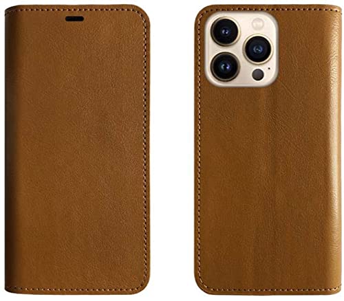 Funda con tapa para iPhone 13 Pro Max tarjetero de piel café