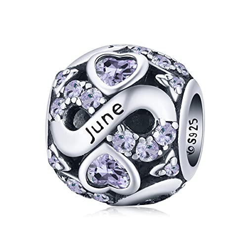 Breloques de pierre de naissance de juin pour bracelet Pandora, perle de charme de coeur d'amour en argent sterling 925, cadeaux de bijoux d'anniversaire pour les femmes