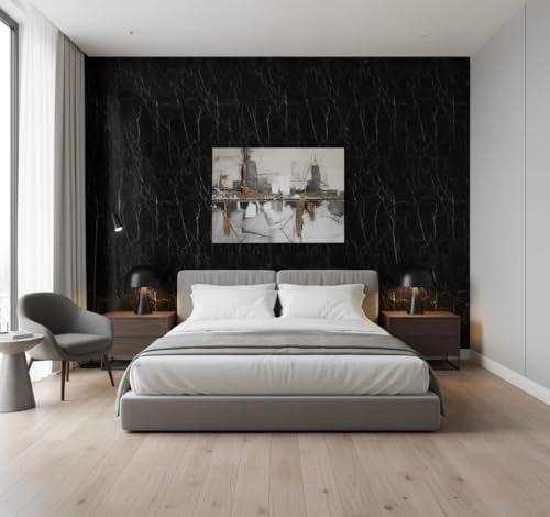 Image of VKR Self Adhesive Wallpaper Roll | Waterproof & Oil-Proof Peel & Stick Vinyl Sheet for Kitchen, Furniture, Tabletop, Cabinets & Wall Decor (Black Marbal)