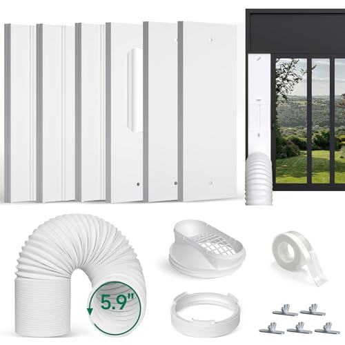 Plusluck Upgraded Portable Air Conditioner Window Vent Kit, With 5.9 Exhaust Hose, 6 Slide Seal Plates, Universal Coupler, Adjustable AC Vent Kit Ducting Universal for Horizontal & Vertical Windows