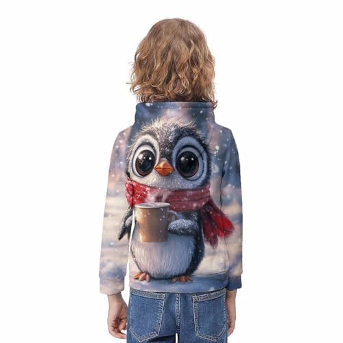 Sweat à capuche pingouin café pour enfant 10-12 ans - Taille 2 - 4