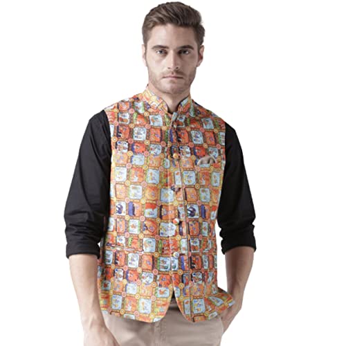 Image of Hangup mens printed nehru jacket 29A PRINTED NEHRU