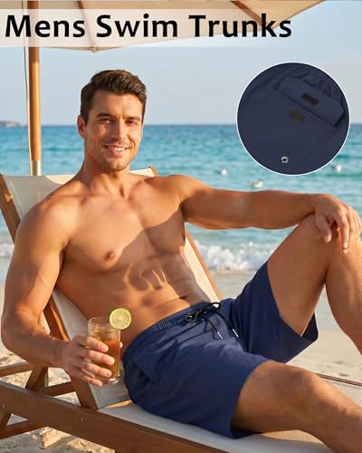 Image of Justay Mens Swim Trunks with Compression Liner 2 in 1 Quick Dry Board Shorts 7 Inch Bathing Suit Swimming Trunks for Men