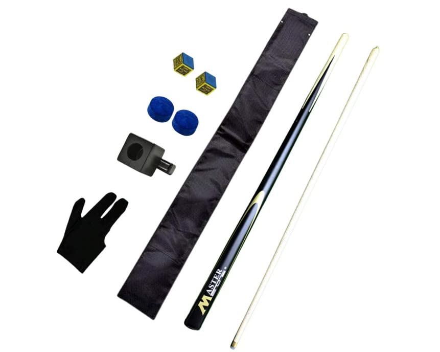 JBB Combo of Ash Wood Snooker and Pool Billee Cue; 2-Chalks; 2-Tips; 1-Chalk Holder; 1-Half Cover; 1-Glove