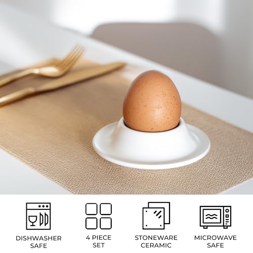 MIAMIO - Eierbecher 4er Set Keramik, Steingut Eierbecher mit Ablage, Restaurantqualität - Spülmaschinenfest (Weiß) – Bild 6