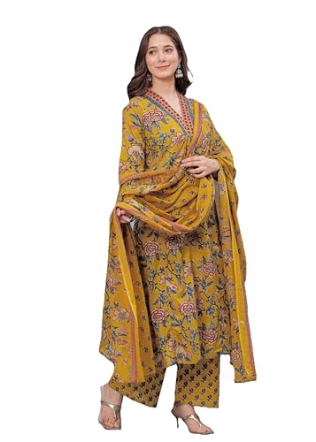 Image of Arayna Women's Pure Cotton Block Printed Kurta Set with Palazzo Pants & Dupatta - Ethnic Wear