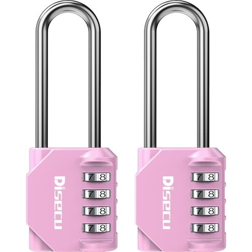 Image of 2 Pack disecu 2.6 Inch Long Shackle Combination Lock, 4 Digit Outdoor Waterproof Padlock for School Locker, Gym Locker, Storage Unit, Gate, Fence, Toolbox, Cabinet (Pink)