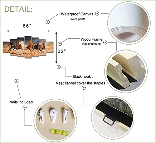 Levvarts Huge 7 Piece Painting Running Horse Canvas Wall Art Decor Wild Animal Picture Print On Canvas Artwork Modern Home Office Living Room Decoration Framed Ready To Hang 70" W X 32" H #TOP5