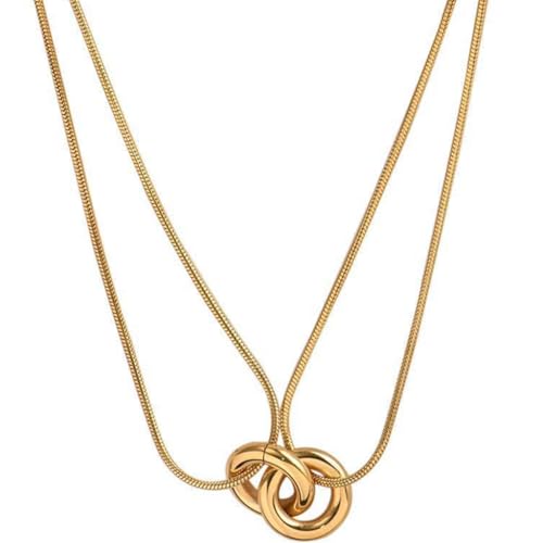 Jude Jewelers Stainless Steel Dual Chains Interlocking Circles Infinity Statement Necklace