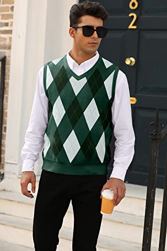 MNCEGEER Mens Argyle Knitwear Vest V Neck Sleeveless Casual Slim Fit Pullover Knitted Sweater3