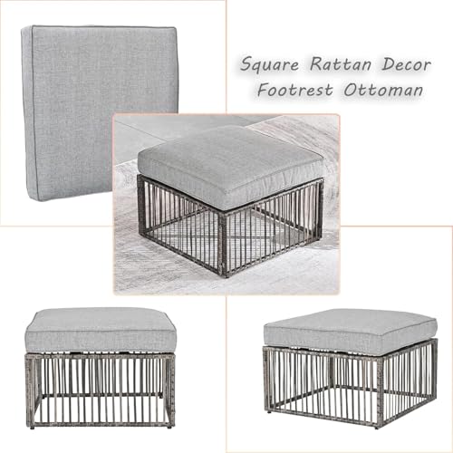 Image of LOKATSE Home Patio Footstool Outdoor Ottoman with Soft Thick Cushion for Garden Yard Deck Poolside, Gray