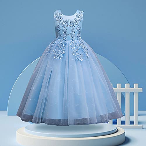 Girl's Tulle Flower Girl Dresses Sleeveles Beaded Appliques Princess Pageant Dress Kids Long Party Ball Gown2