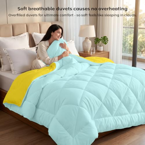 Image of AYKA Reversible Comforter 220 GSM Microfiber Reversible AC Comforter /Blanket for Winter /Quilt /Duvets for King Size Double Bed Comforter (90 * 100, Aqua & Yellow)