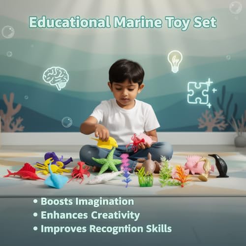 Image of ZESTHOME Ocean Animal Toys for Kids 3+, 17PCS Sea Animal Figures Set, Realistic Marine Creatures, Educational Learning Toy, Birthday Gift for Boys and Girls, Aquarium Decoration