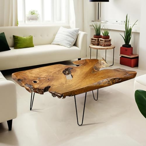 TRFCDSHH Natural Wood Coffee Table，Unique Live Edge Coffee Table for Living Room