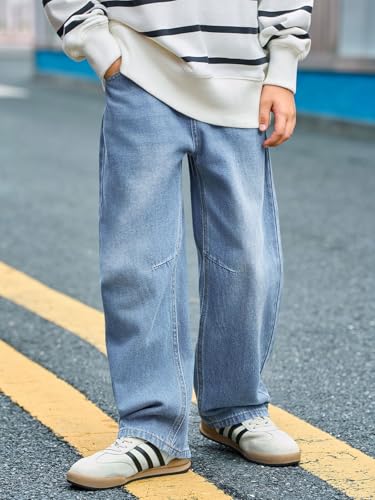 Haloumoning Boys Casual Straight Leg Baggy Jeans Kids Elastic Waist Loose Denim Pants with Pockets 5-14 Years2