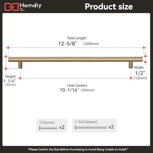Image of homdiy 50Pack 10in Cabinet Handles Champagne Bronze Kitchen Cabinet Pulls Drawer Pulls for Dresser Drawers