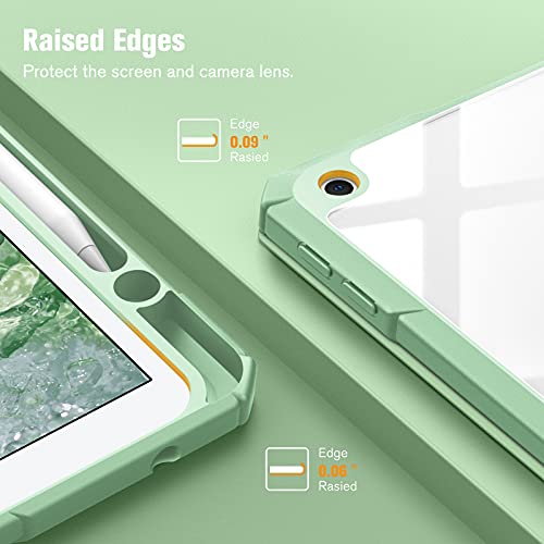 Fintie Custodia Per Ipad 10.2 Pollici 9A / 8A / 7A Generazione (2021 2020 2019) - [Built-In Pencil Holder] Antiurto Sottile Case Posteriore Trasparente Cover Con Auto Sveglia/Sonno, Salvia Verde - 7