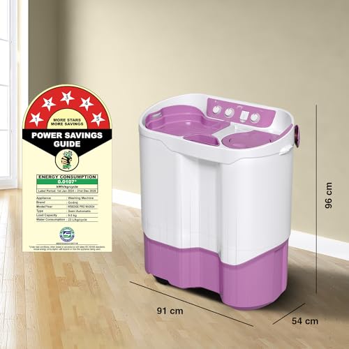 Image of Godrej Edge Pro 9 Kg 5 Star Semi Automatic Top Load Washing Machine Appliance With Aqua Jet Pulsator (WSEDGE PRO 90 5.0 PB3 M LISP, Lilac Sprinkle)