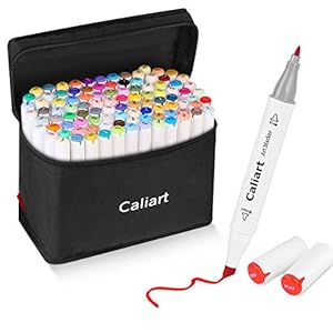Caliart Alcohol Based Markers, 100 Colors Dual Tip Art Sketch Markers, Aesthetic Cute Preppy Stuff School Supplies, Drawing Pens Permanent Markers for Adult Kids Artist Mothers Day Gift for Mom