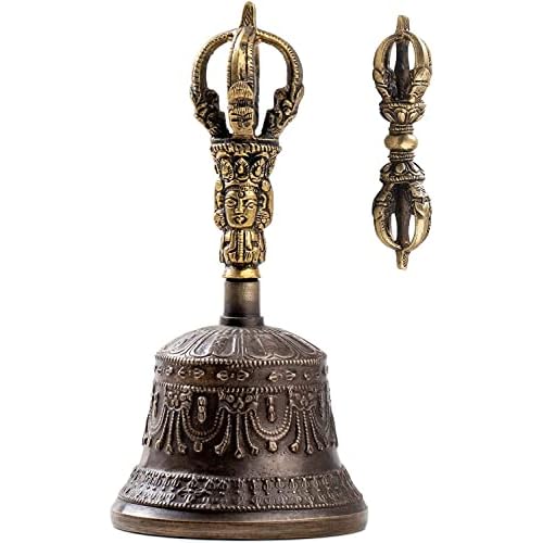 Tibetan Dharma Object Bell and Bajra Set - Alter Pray Singing Bowl Hand Bell Handmade Buddhist Meditation Bell by Himalayan Bazaar (8-Inch)