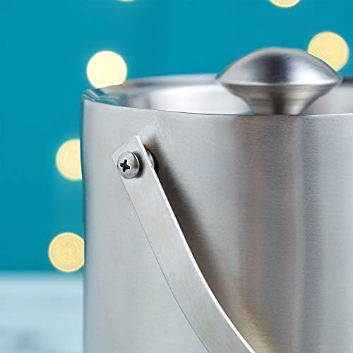 VonShef Ice Bucket with Lid & Tongs, 2L Double Wall Insulated Ice Cube Holder with Carry Handle, 2 Litre Double Walled Stainless Steel Ice Carrier