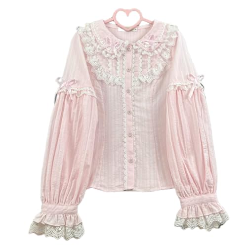 Sweet Cute Lolita Blouses Girls Lace Bow Ruffle Long Sleeve Spring Autumn Shirts Tops