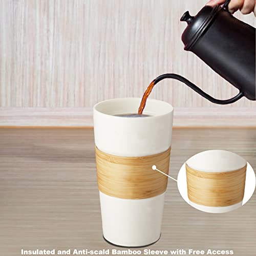 Kopmath Ceramic Travel Coffee Mug, 16 Oz Travel Mug With Lid, Splash Proof, Anti-Scald Sleeve, Microwave Dishwasher Safe, Portable To Go Tumbler, Large Coffee Cup For Car Cup Holder, Gift #TOP1