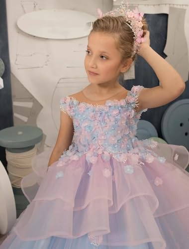 Flower Girl Dress for Wedding Appliques Tulle Princess Pageant Dreses Floor Length Girls Birthday Pageant Tutu Ball Gowns3