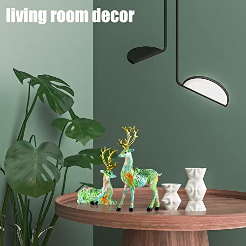 Qianling 2 Pcs Deer Statues In Home Decor, Resin Colorful Art Deer Figurine, Creative Home Living Room Desktop Bookshelf Wine Cooler Couple Wedding Gift Decorations Crafts #TOP5