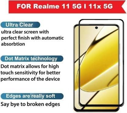 Image of Edge To Edge Screen Protector For Realme 11 5G,Realme 11X 5G Smartphone Tempered Glass With Easy Installation Kit