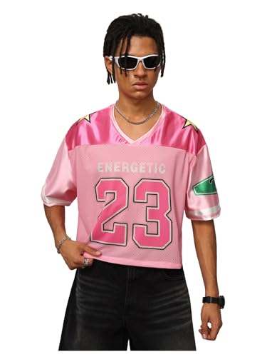 SHENHE Men's Graphic Football Jersey Short Sleeve Number Print Y2k Crop Tee Jersey Top