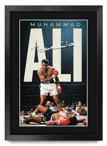HWC Trading Muhammad Ali Boxing Gifts Affiche autographe signée imprimée pour les fans de souvenirs de boxe (ID-000191) - A3 Encadré