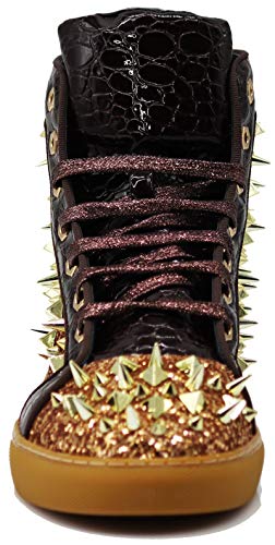 Image of Enzo Romeo Men's High Top Crystal Shimmer Rhinestone Blink Flat Spike Fashion Sneakers Shoes BUL2